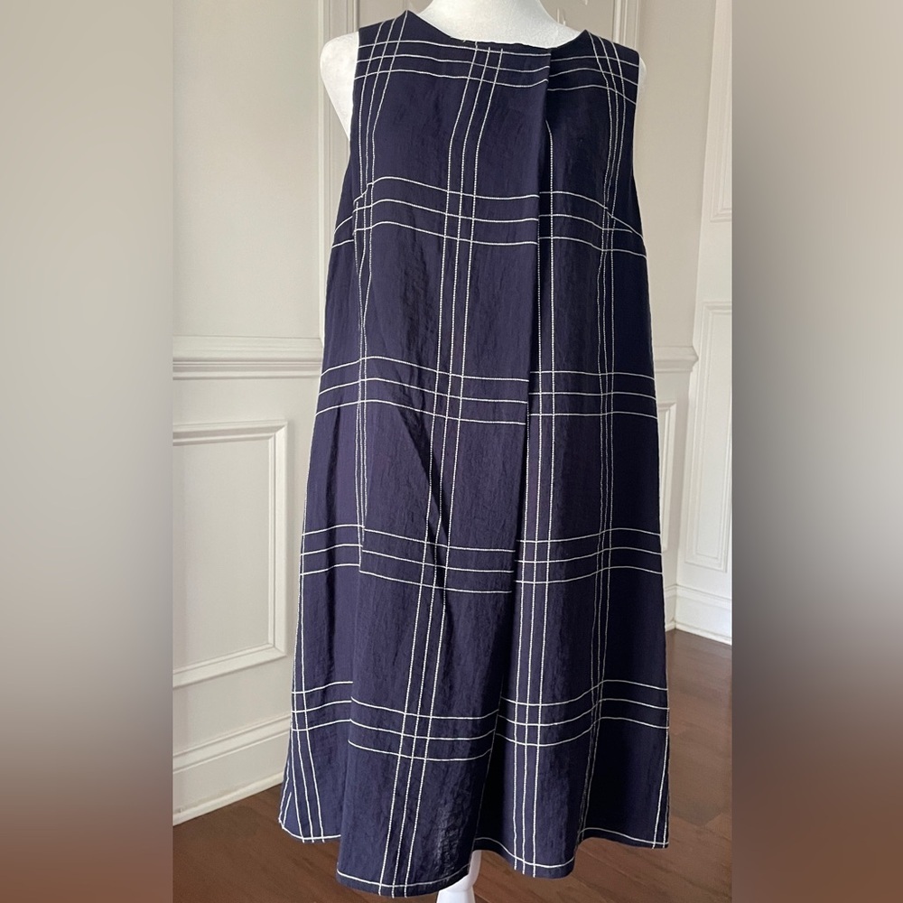 DKNY Navy & White Plaid A-Line Shift Dress Women’s Size 10